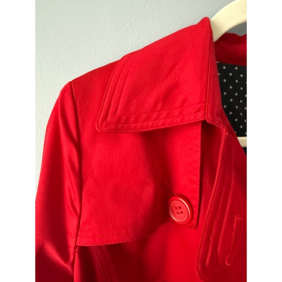New JM Collection Red Double Breasted Belted Trench Coat Lined Size Large Cotton - Picture 6 of 15